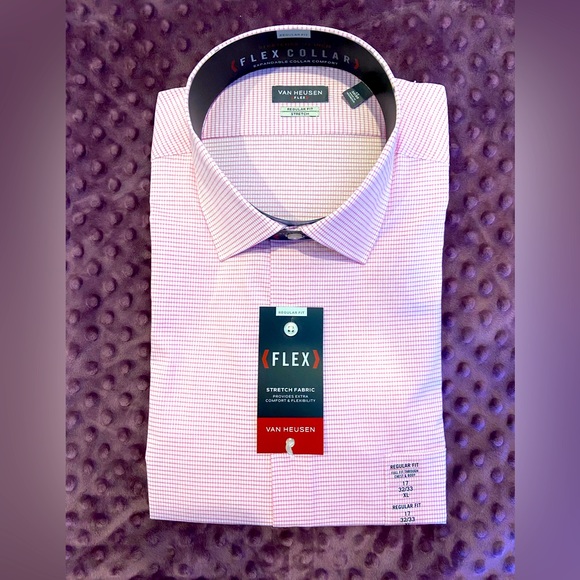 Van Heusen Men's Regular-Fit Printed Dress Shirt - Pink Glaze - Size 17-32/33